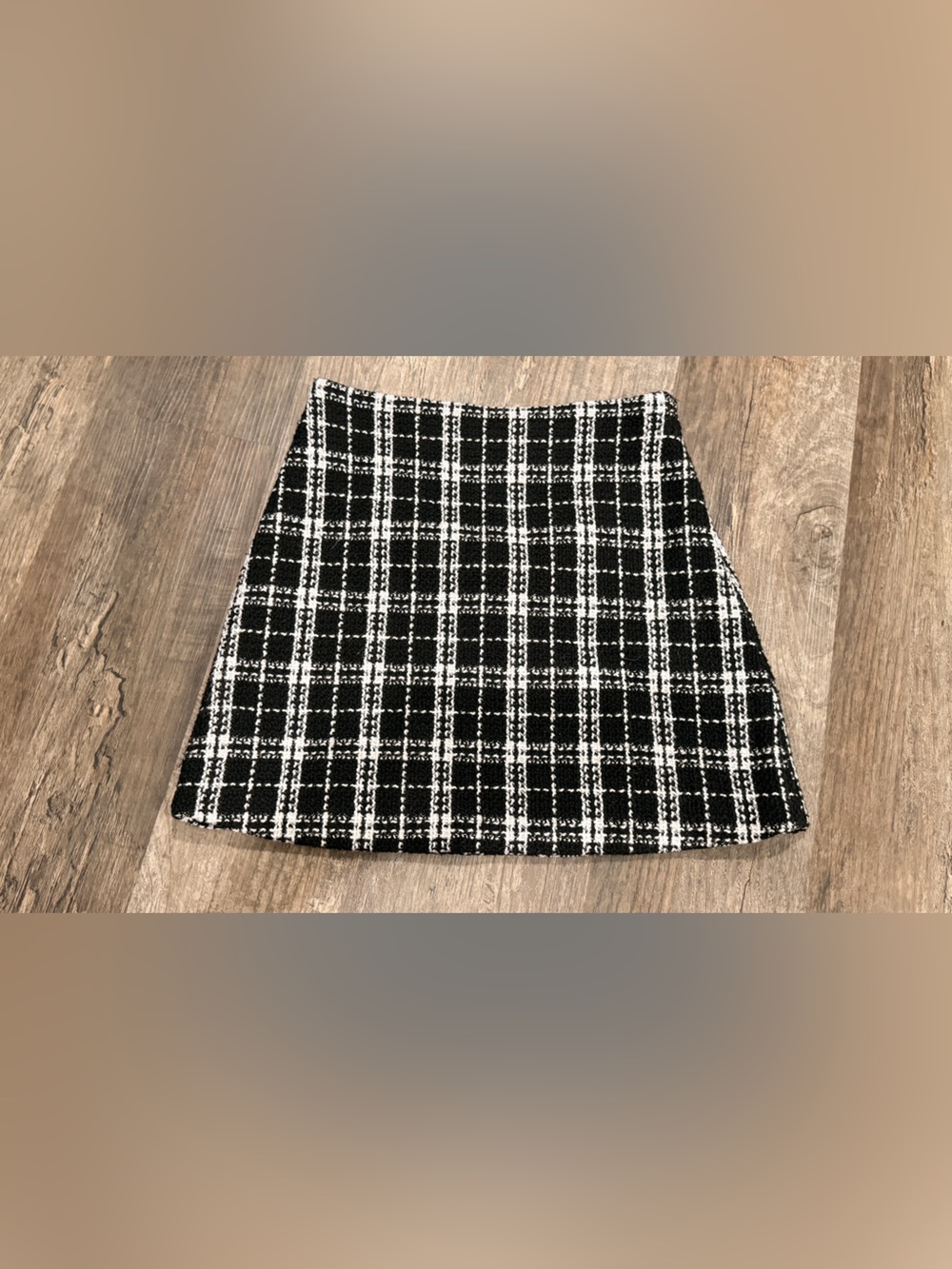 Pink Lily Black & White Plaid Tweed Mini Skirt